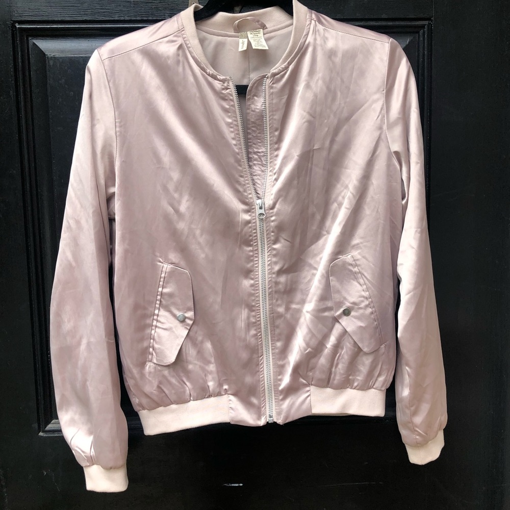 Dusty Pink satin bomber jacket